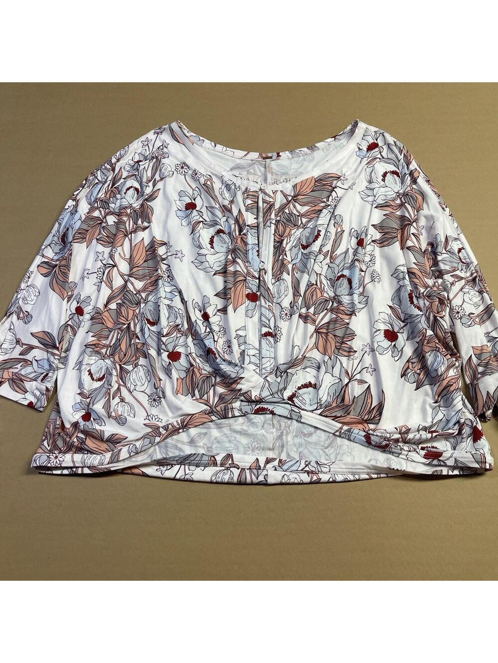 Free People Floral Patterned Keepin On 3/4 Sleeve Tee Top Ballet Medium